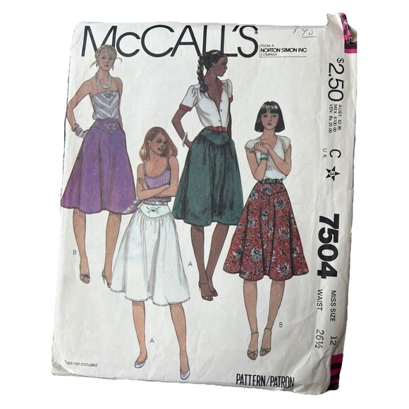 Vintage 1980's McCall's 7504 UNCUT Misses Skirt Embroidery Pockets Sizes 12-16 - Picture 1 of 2